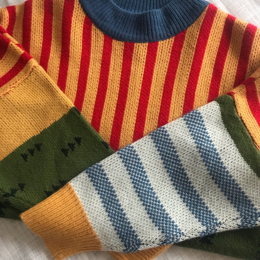 Colorblock Mock Neck Sweater